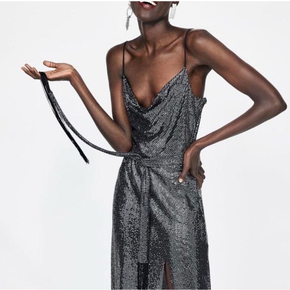 Zara Sequin Dress in Silver and Black